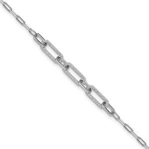 925 Sterling Silver 1mm CZ Paper Clip Link 7 inch Bracelet